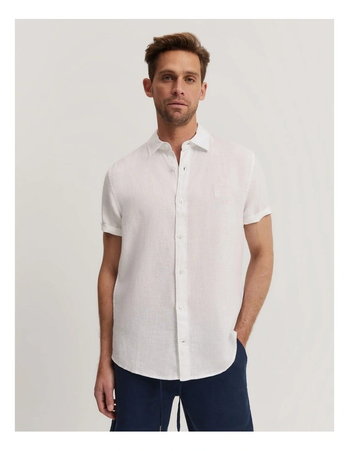 Regular Fit Organically Grown Linen Short Sleeve Shirt in White