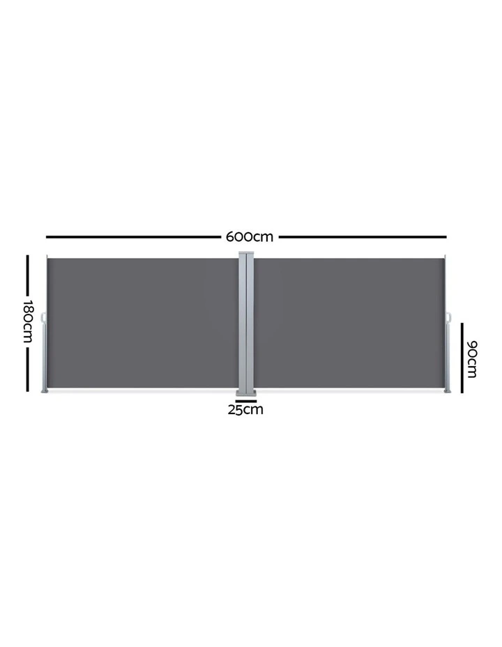 Instahut 1.8mx6m Retractable Double Side Awning Privacy Screen Shade in Grey