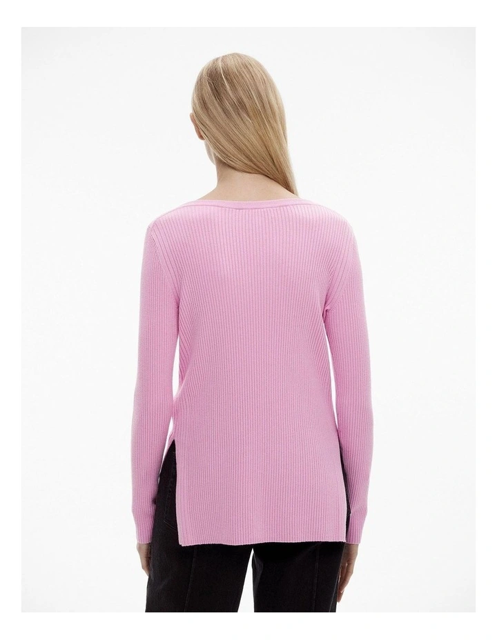 Wool Blend Boat Neck Knit in Orchid Pink