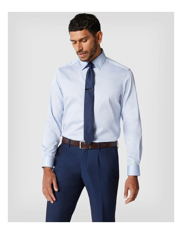 Long Sleeve Regular Stretch Shirt in Mid Blue