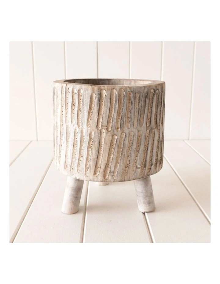 Indoor Wooden Planter 21cm in White Wash