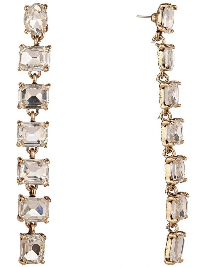 Long Drop Jeweled Earrings In Grey