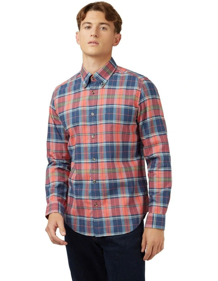 Long Sleeve Irregular Tartan Check Shirt in Raspberry