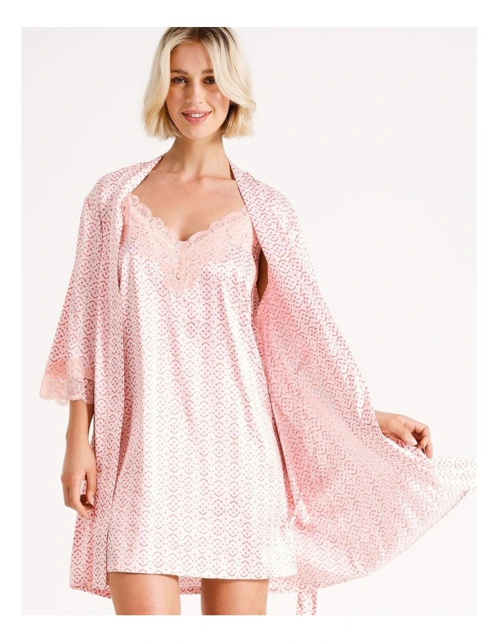 Satin & Lace Robe in Pink Tile
