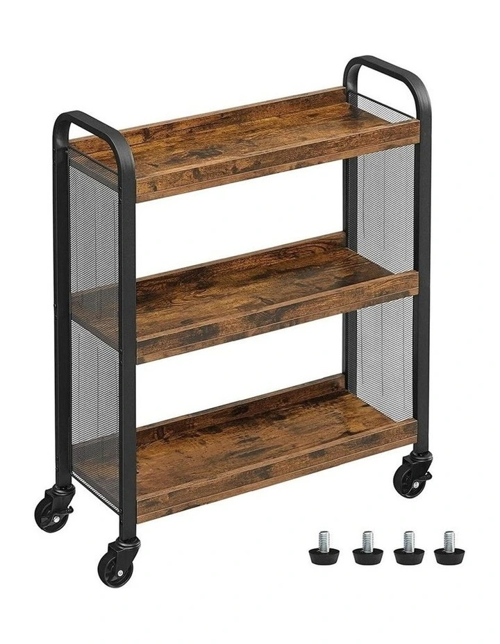 Utility Cart with Wheels in Rustic Brown