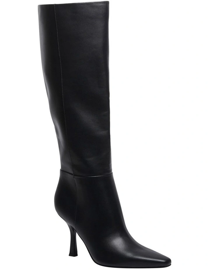 Vens Knee High Heeled Boot in Black