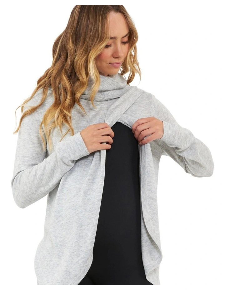 Cowl Neck Nursing Knit Top in Silver Marle