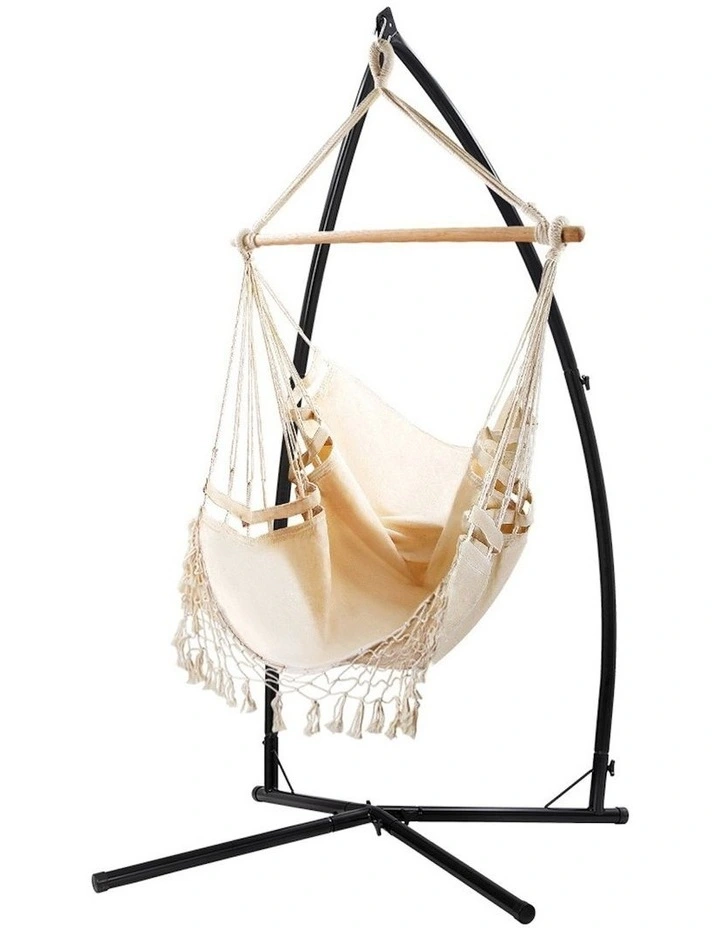 Hanging Outdoor Hammock Chair with Steel Stand in Cream