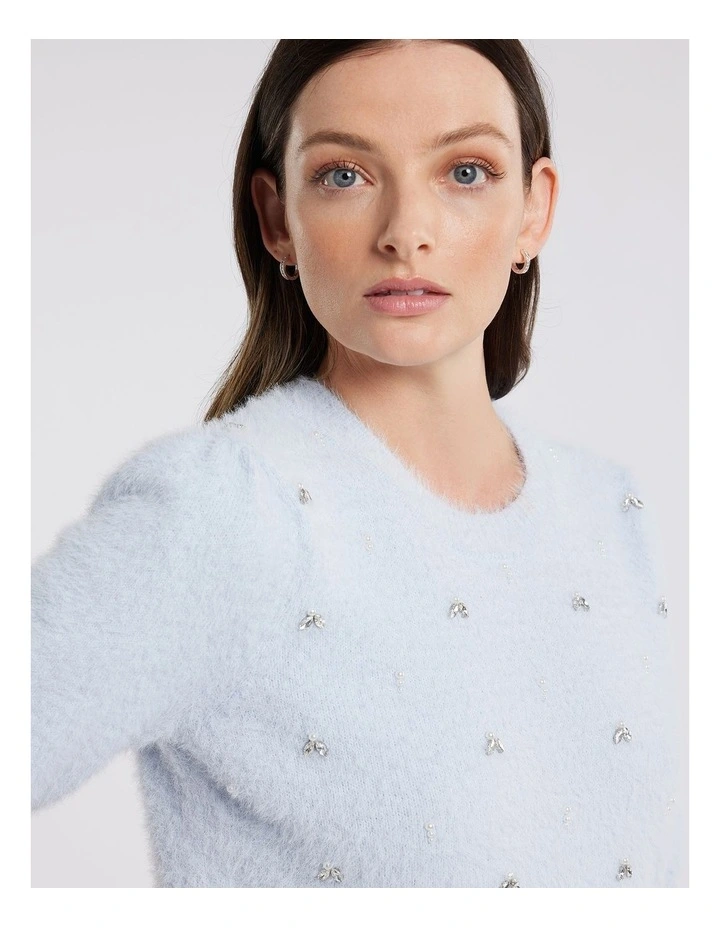 Diamond & Pearls Knit Top in Blue