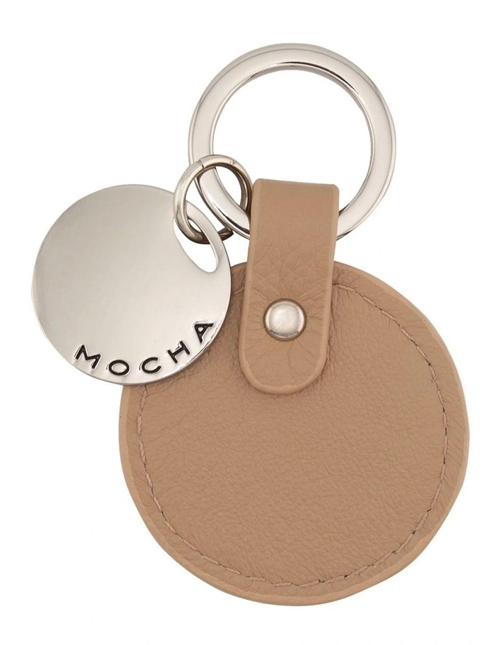 Chevron Circle Leather Key Ring in Coffee