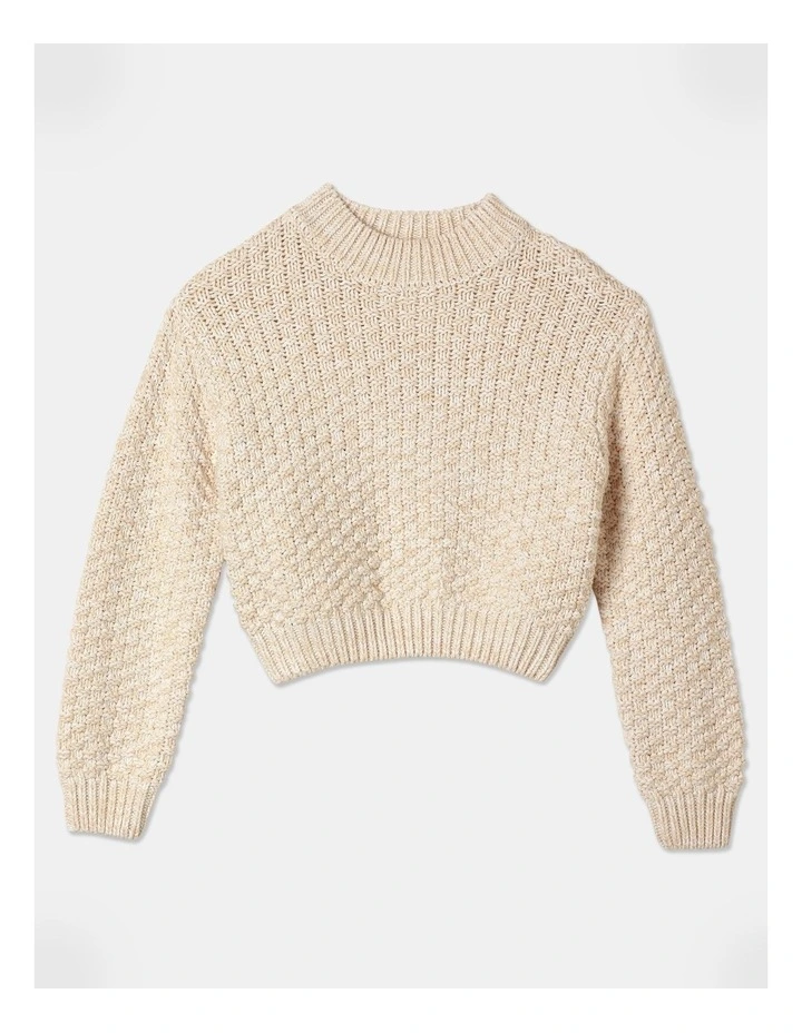 Knitted Basket Knit Jumper in Vanilla