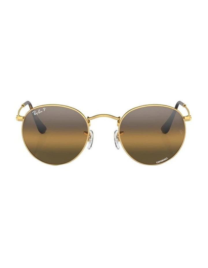 Round Metal Chromance Polarised Sunglasses in Gold