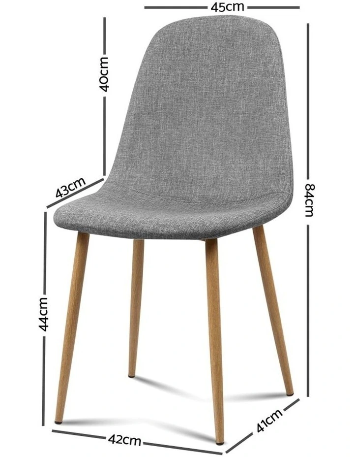 Dining Chairs Linen Curved Slope Set of 4 in Grey