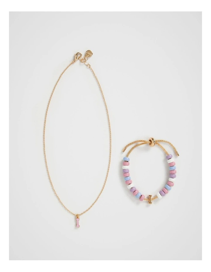 Initial Necklace and Bracelet Set in I