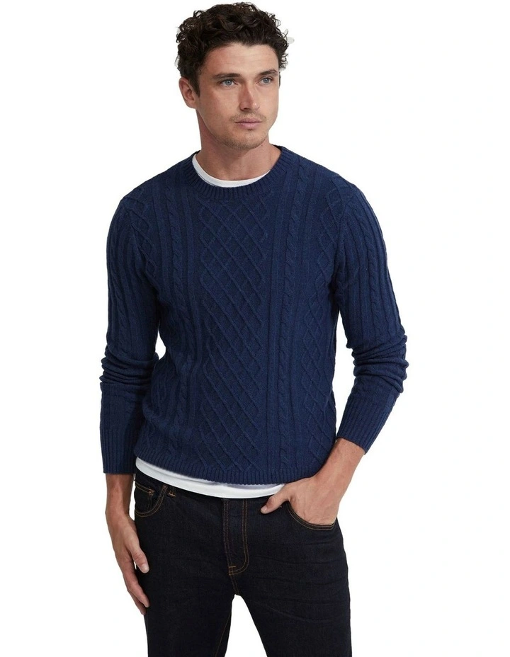 Bruno Wool Rich Cable Knit in Navy