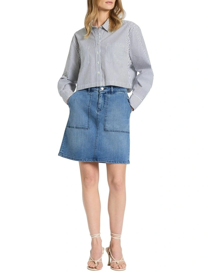 Mireya Cropped Stripe Shirt in Ivory/Ink
