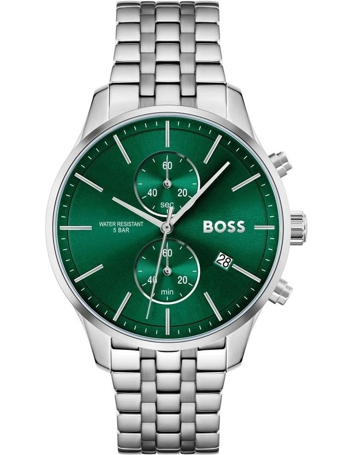 Chronograph Dial Stainless Steel Watch In Green