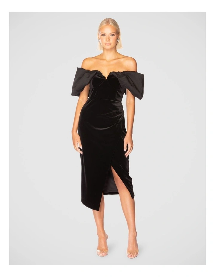 Liya Off-Shoulder Midi Dress in Black