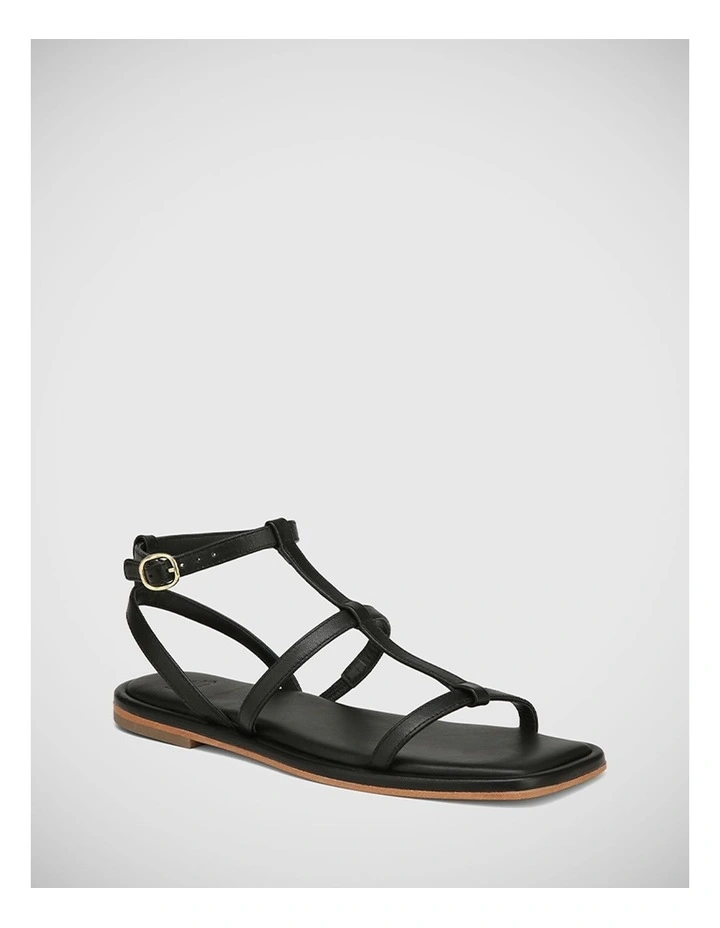 Aidie Leather Flat Sandal in Black