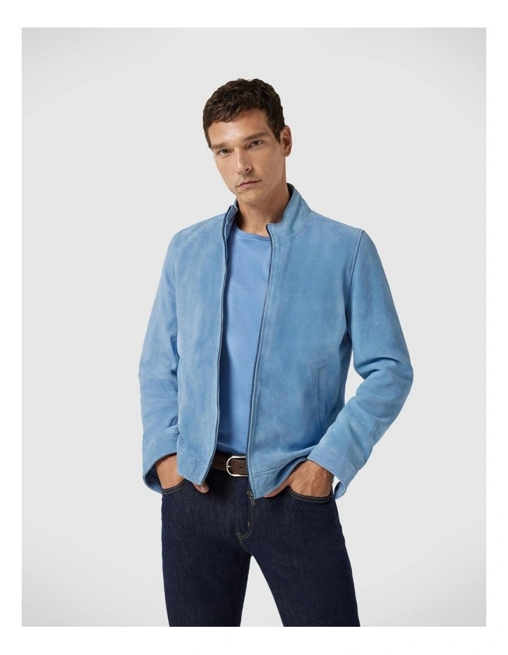 Zip Through Biker Jacket in Steel Blue