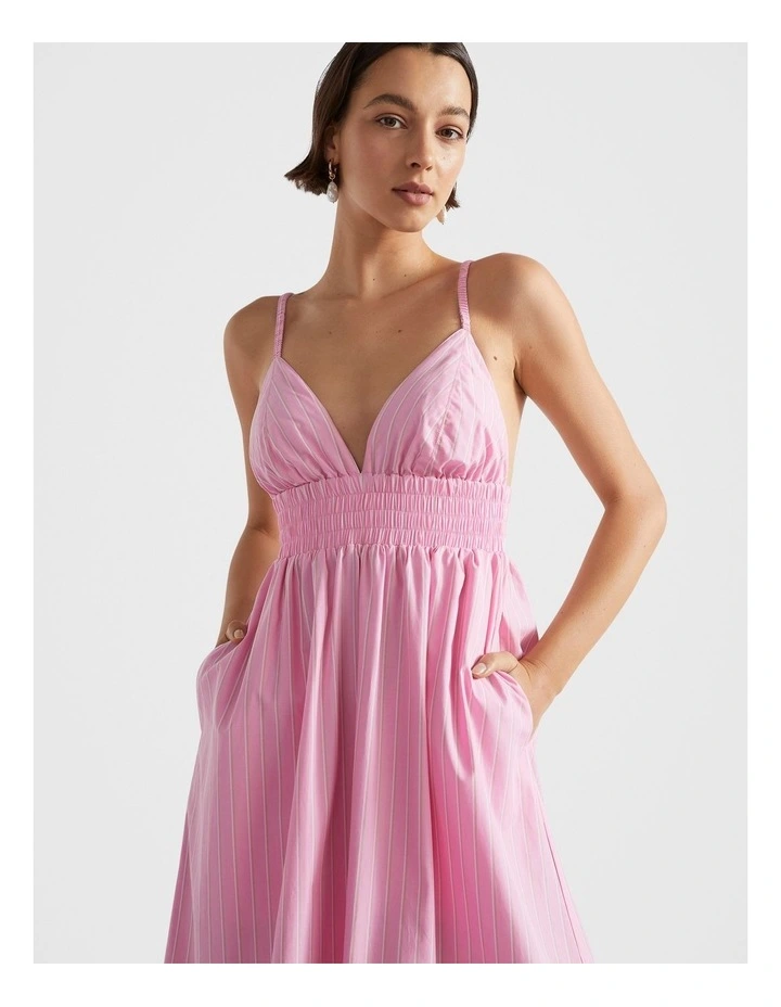 Poplin Stripe Maxi Dress in Pink