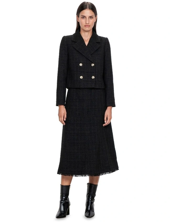 Noir Tweed Midi Skirt in Black