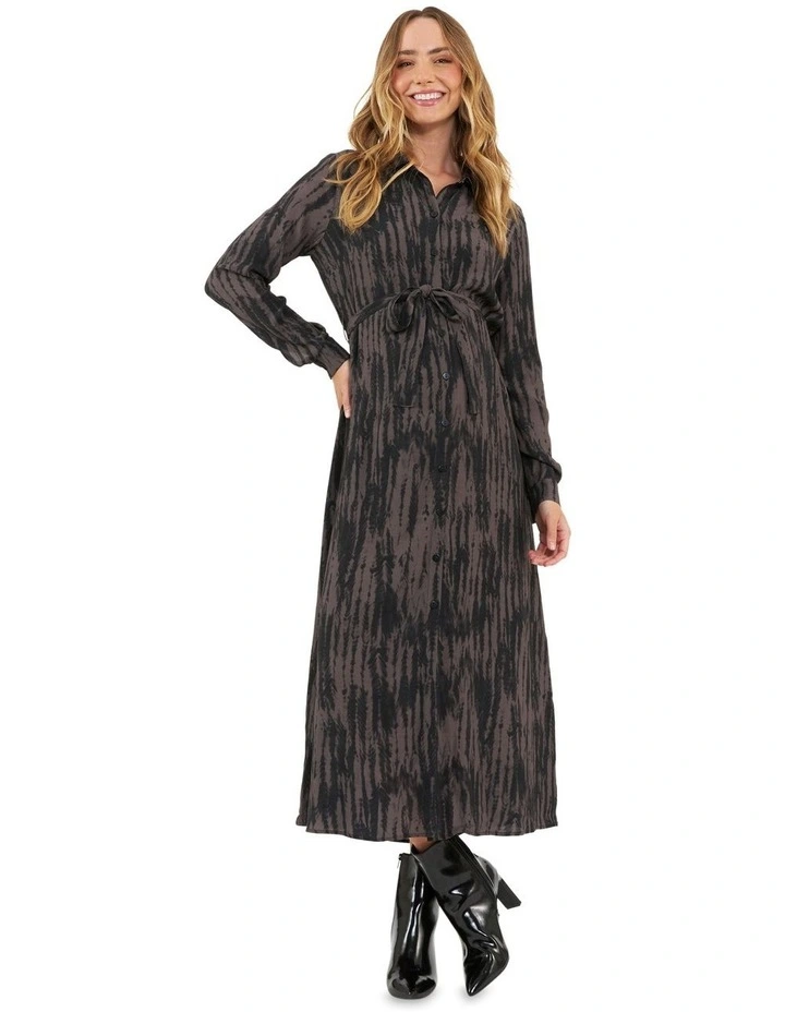 Sylvia Shirt Dress in Mocha/Black