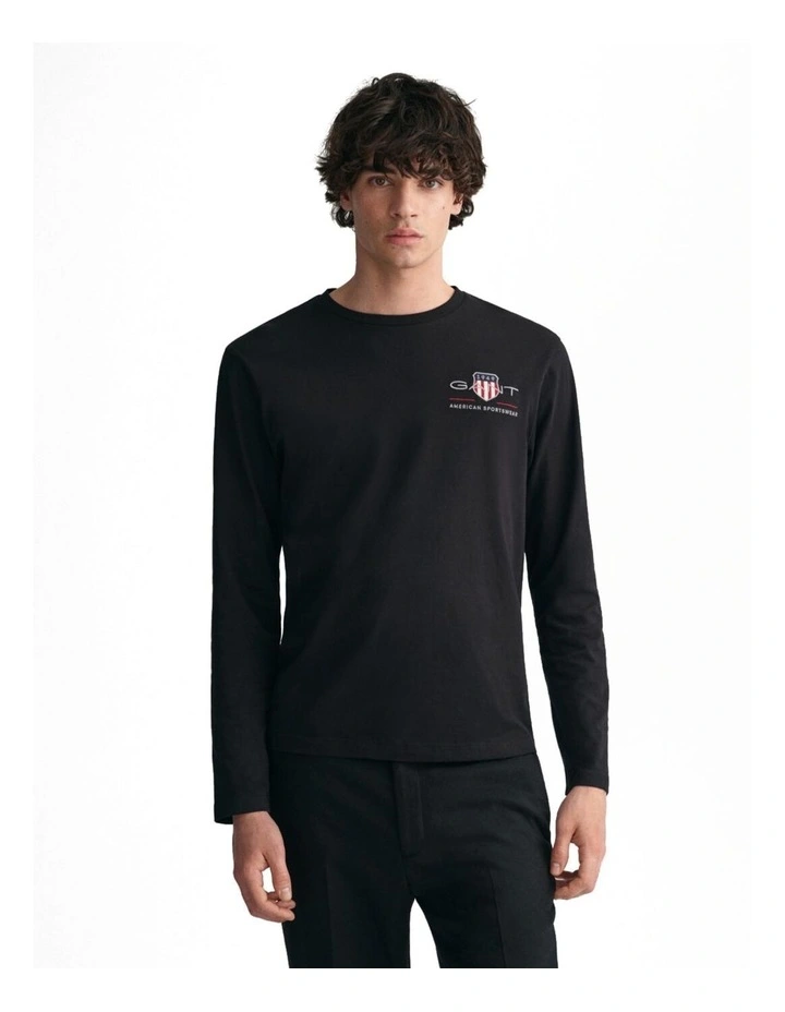 Slim Fit Archive Shield Long Sleeve T-shirt in Black