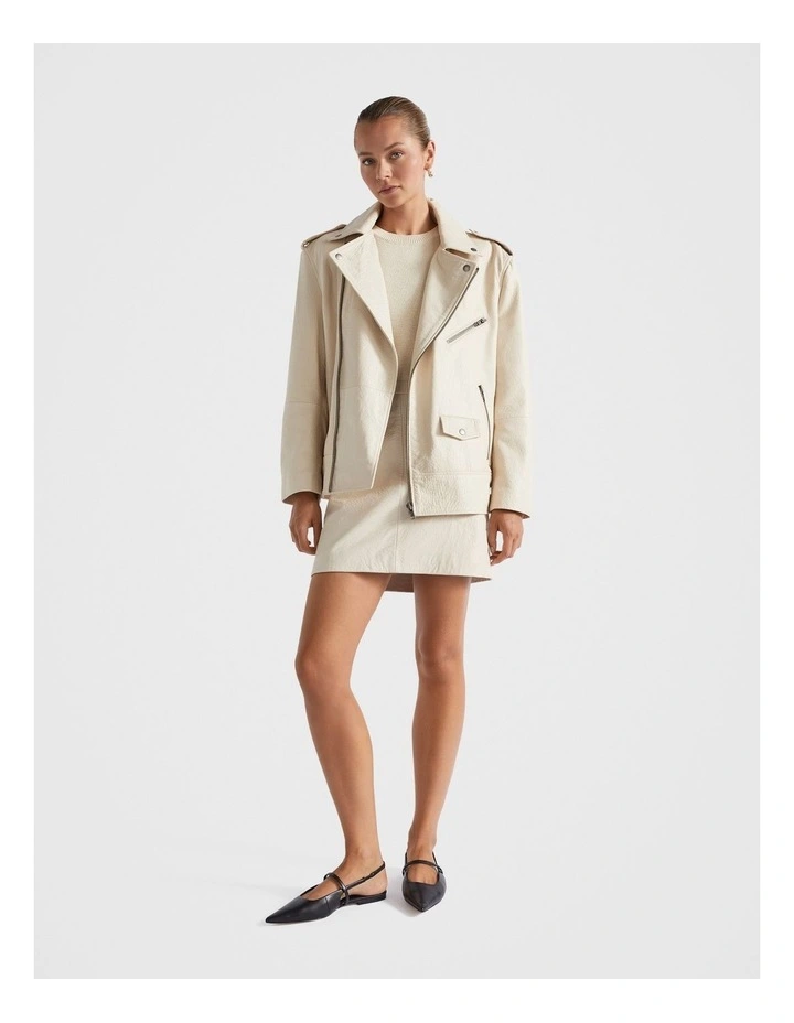 Pebbled Leather Biker Jacket in Frappe
