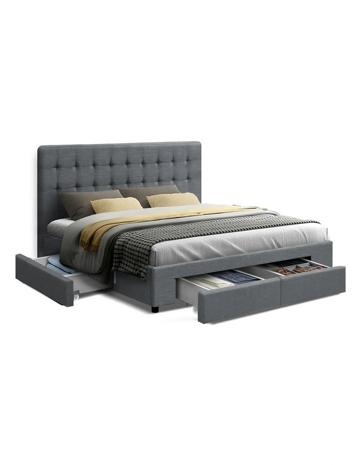 4 Storage Drawers Bed Frame King in Grey