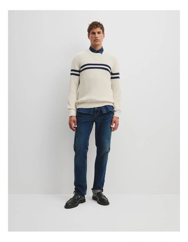 Australian Cotton Panel Knit Sweater in Pebble