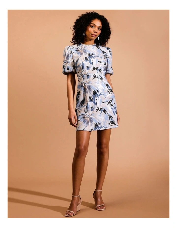 Sequin Puff Sleeve Dress in Blue