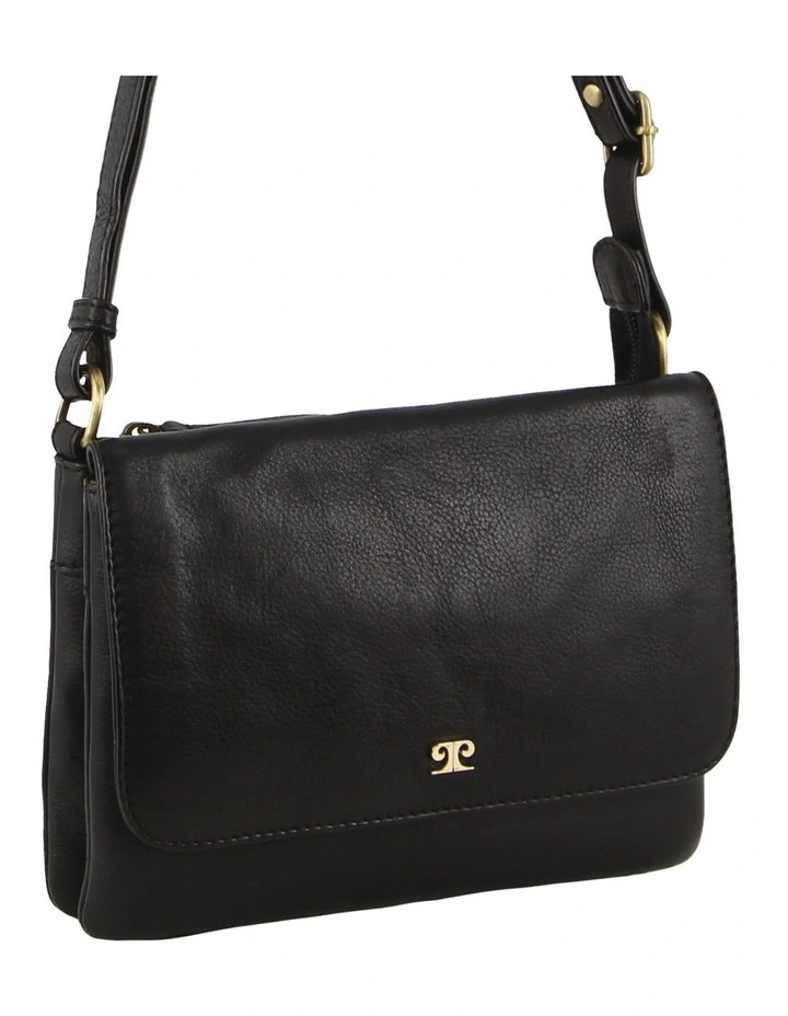 Leather Flap-Over Crossbody Bag in Black