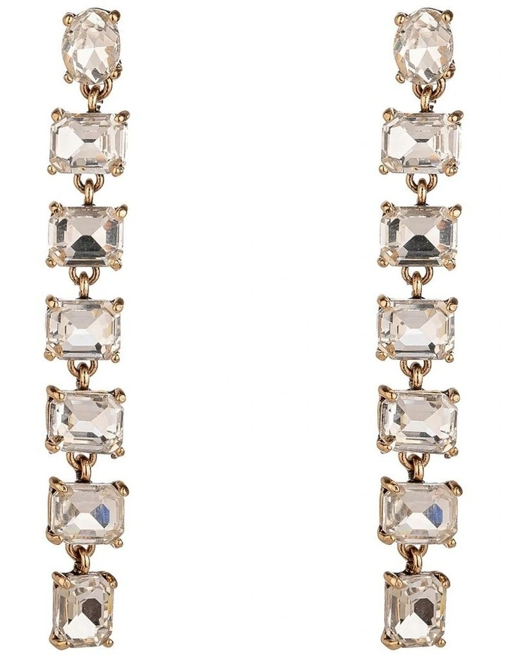 Long Drop Jeweled Earrings In Grey