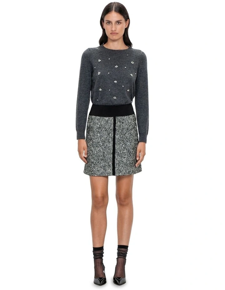 Beaded Merino Wool Knit in Charcoal Melange