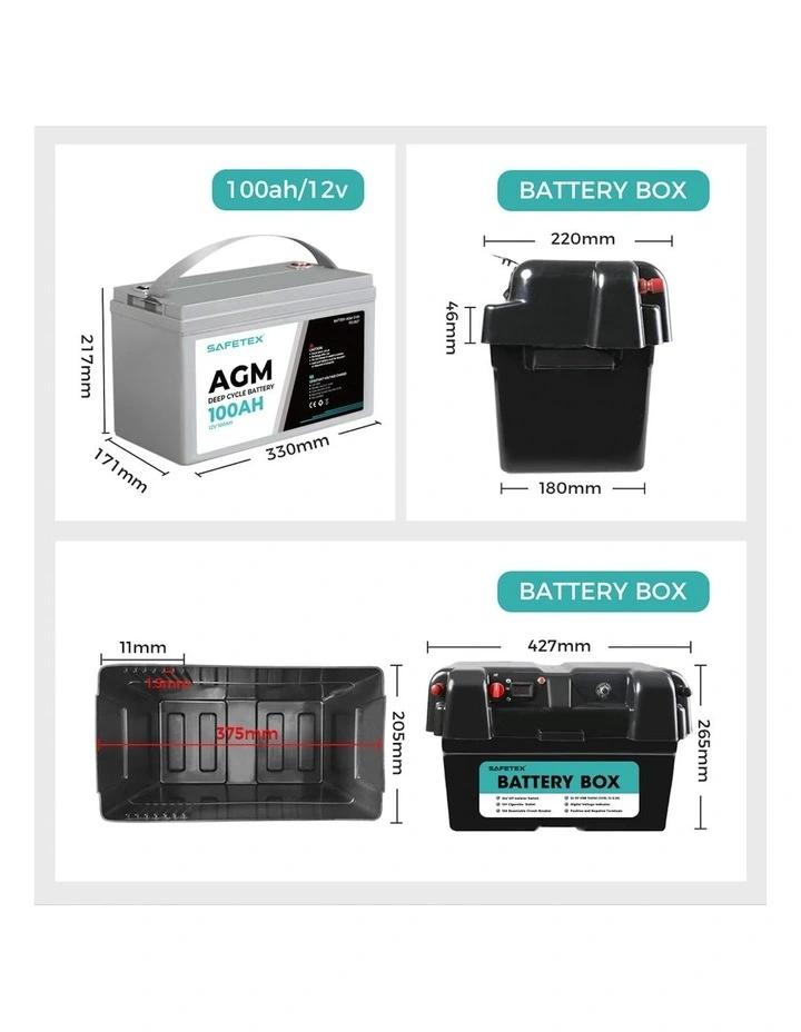 12V 100Ah AGM 4WD Deep Cycle Battery with Strap Battery Box