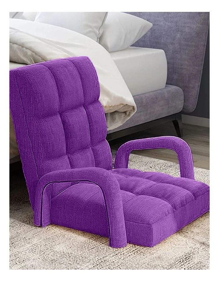Foldable Floor Lounge Recliner Chair With Armrest in Purple