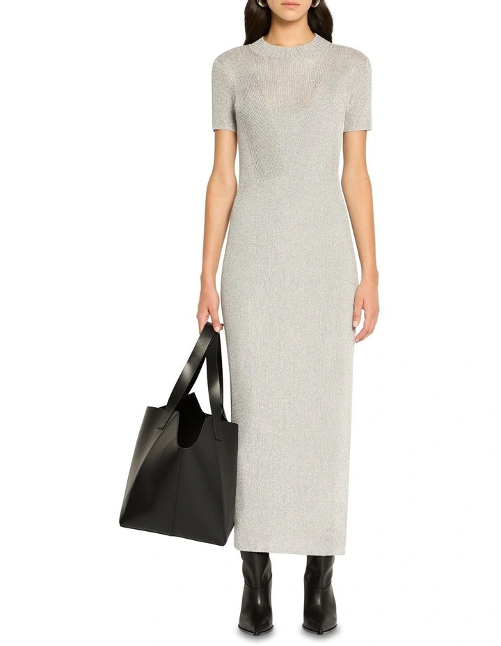 Rib Knit Dress in Silver