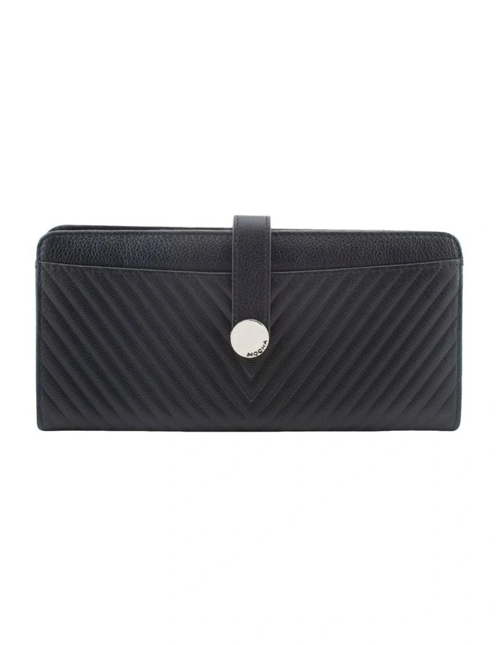 Chevron Leather Travel Wallet in Black/Silver