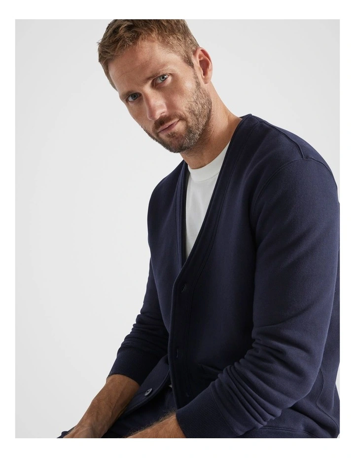 Varsity Sweat Cardigan in Midnight Blue