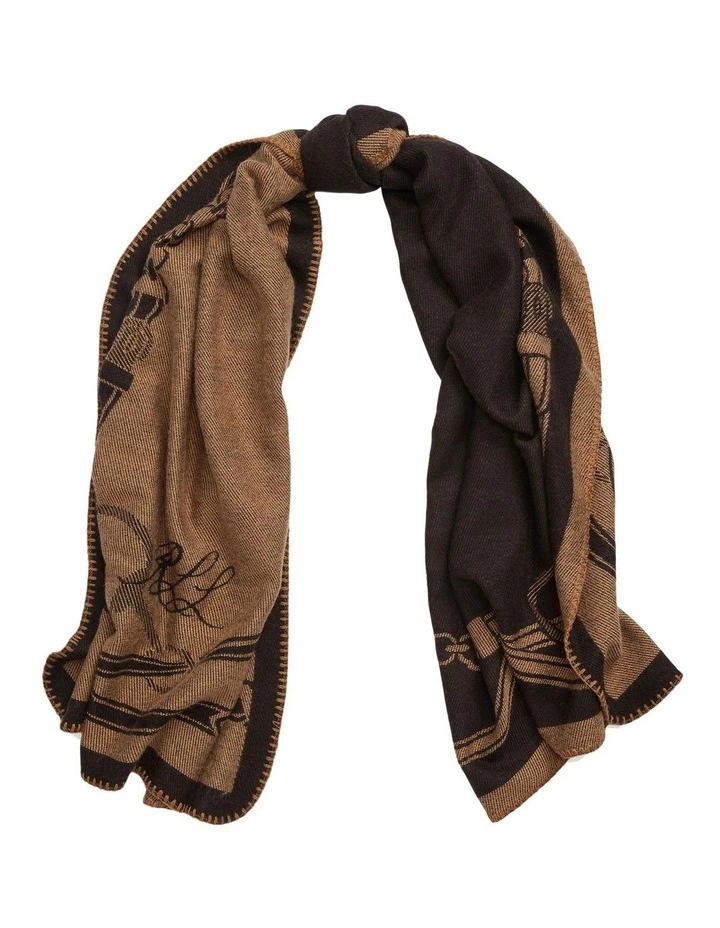 Belting-Motif Jacquard Blanket Scarf in Black