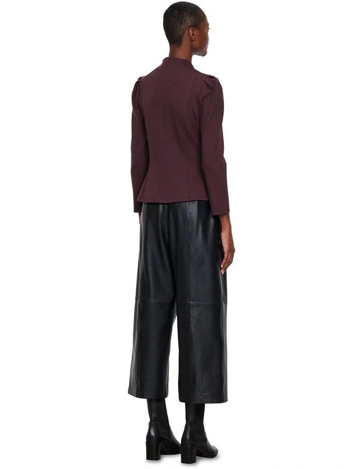 Ponte Zip Neck Top in Brown