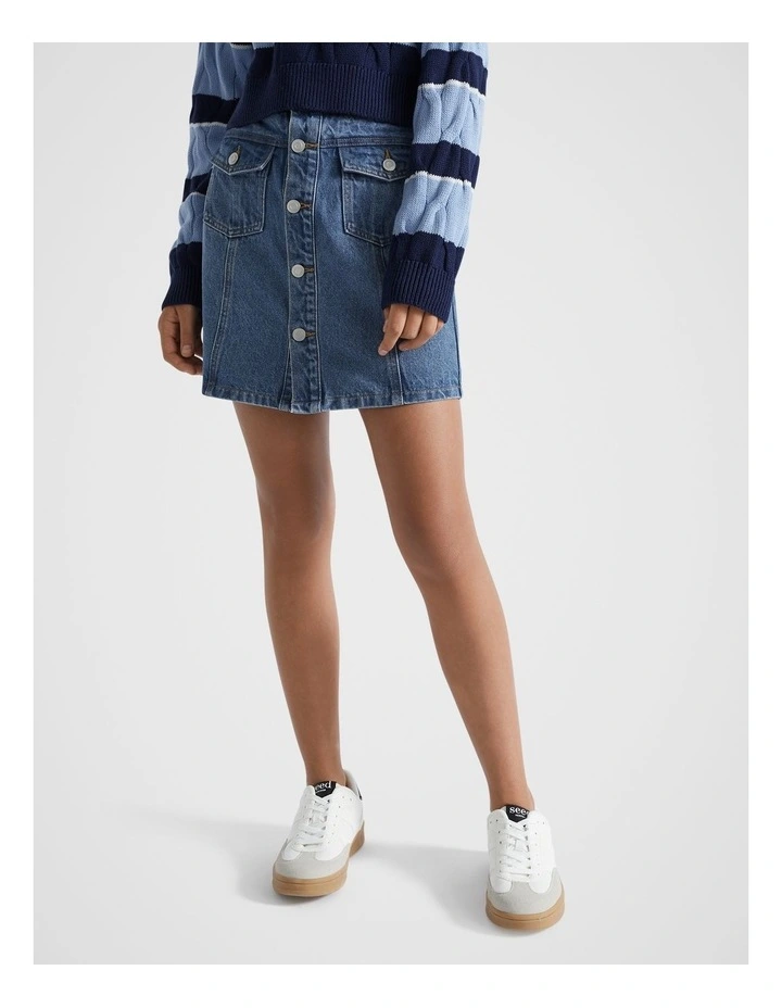 Denim Skirt in Deep Wash Blue