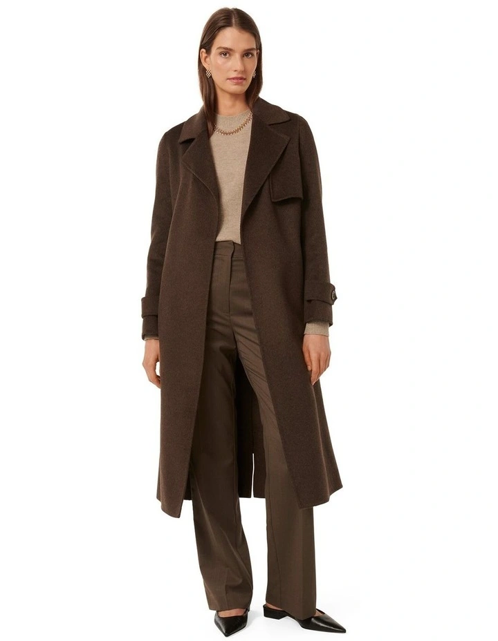 Bella Felled Seam Trench Coat in Chocolate