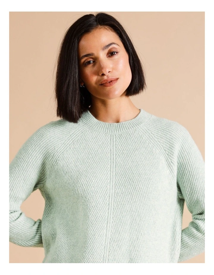 Diagonal Rib Jumper With Curved Hem In Light Green Marle
