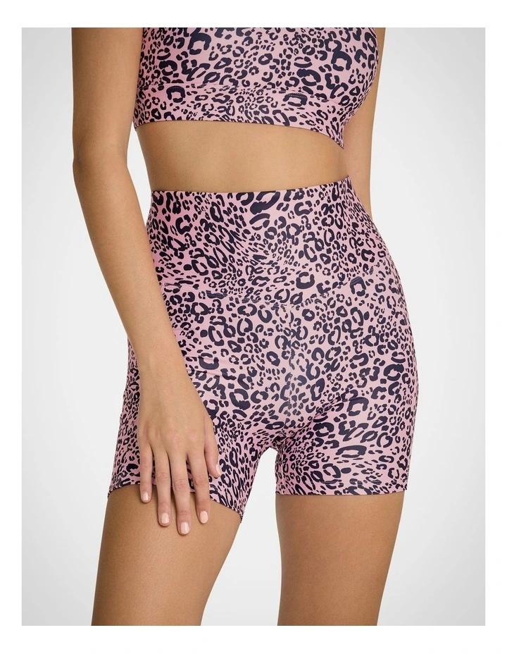 Printed Pocket Mid Thigh Bike Shorts in Pink Animal