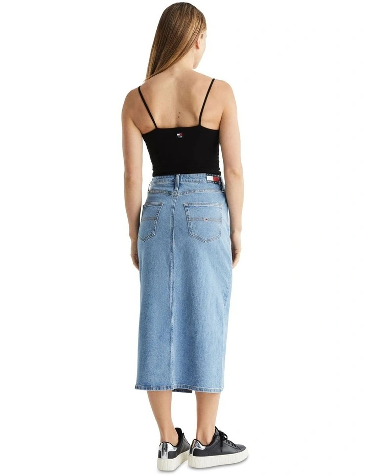 High Waisted Denim Maxi Skirt in Denim