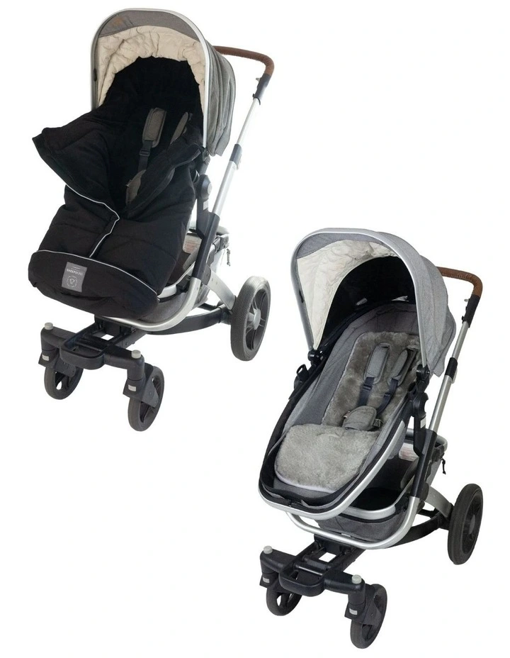 Combi Fleece Footmuff with removable Lambskin Liner in Black/Grey