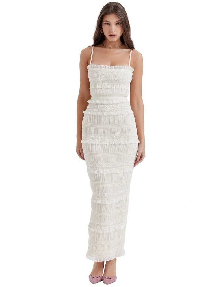 Solana Sequin Pleat Maxi Dress in Ivory