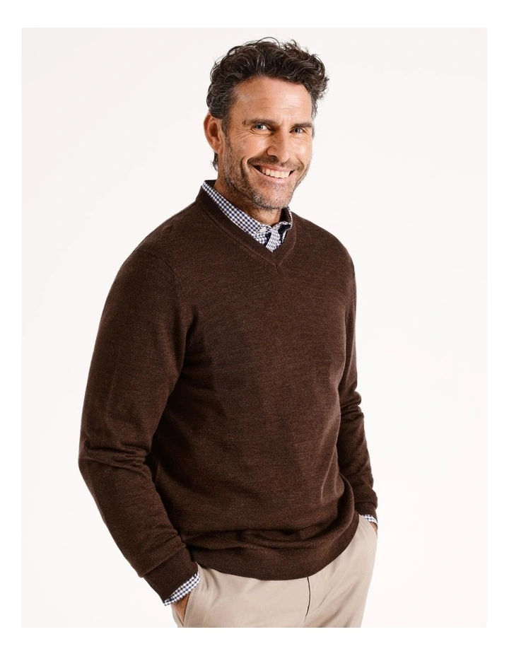Australian Merino V-Neck Knit in Brown